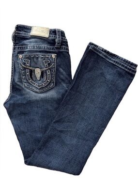Miss Me Bootcut Jeans Women 29/32 Dark Wash Longhorn Skull Horseshoe Rhinestone